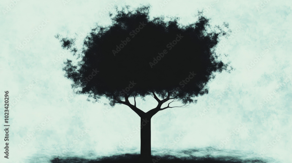 Silhouette of a tree against a blue sky, digital art Silhouette of a tree against a blue sky, digital art