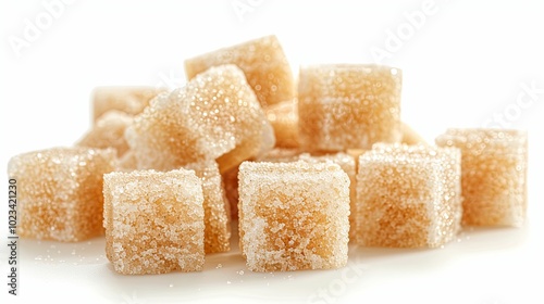 Close-up of Brown Sugar Cubes on a White Background