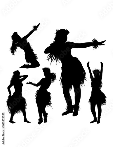 Hawaiian hula girl dancer action silhouette