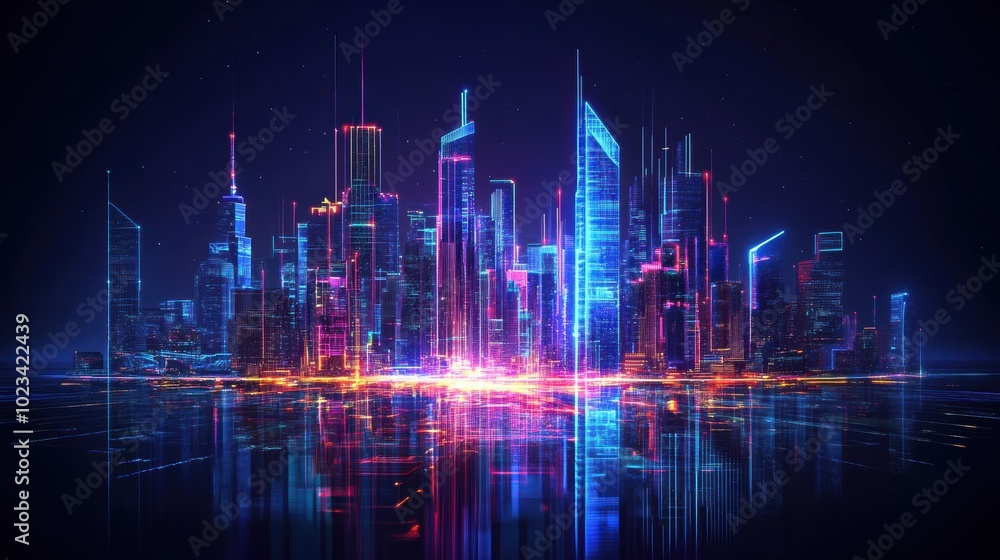 cityscape with space and neon light effect. Modern hi-tech, science, futuristic technology concept. Abstract digital high tech city design for banner background cityscape with space and neon light effect. Modern hi-tech, science, futuristic technology concept. Abstract digital high tech city design for banner background
