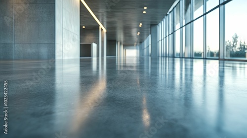 Gleaming Concrete Floor in a Modern Building with Large Windows