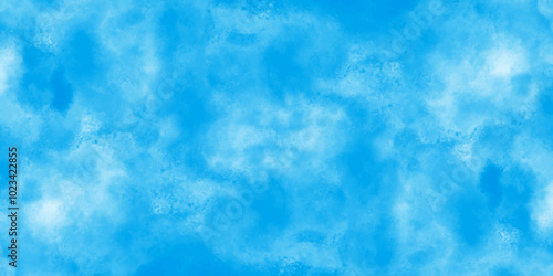Vector blue watercolor art background with white clouds and blue sky. Light sky blue shades watercolor background. Sky Nature Landscape Background. sky background with white fluffy clouds. panorama.