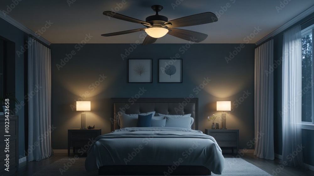 Bedroom Interior with Ceiling Fan Bedroom Interior with Ceiling Fan