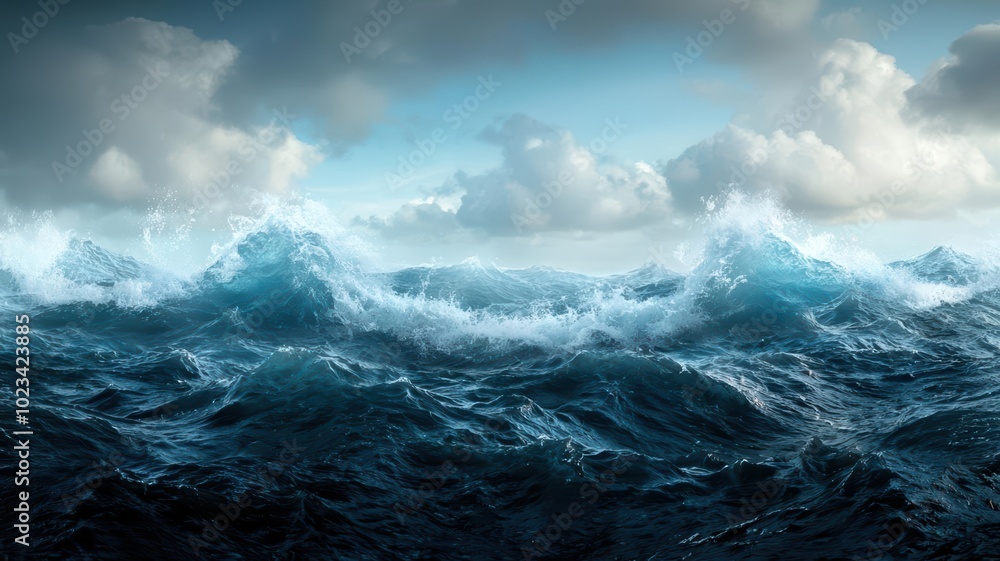 Fototapeta premium A turbulent sea with towering waves crashing against a crumbling shoreline