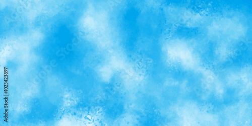 Vector blue watercolor art background with white clouds and blue sky. Light sky blue shades watercolor background. Sky Nature Landscape Background. sky background with white fluffy clouds. panorama.