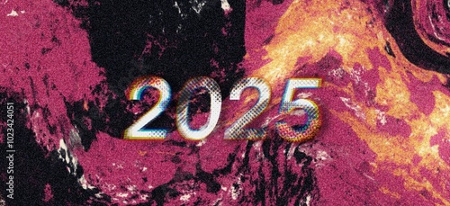 Happy New Year 2025 background with Abstract art grunge background texture. Abstract retro 90s background style vintage.