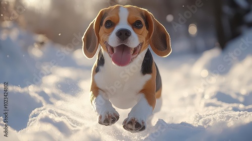 joyful beagle dog exuberantly enjoying its solitude captured playfully against a pristine white background radiating happiness and simplicity perfect for dog lovers and cheerful pet imagery