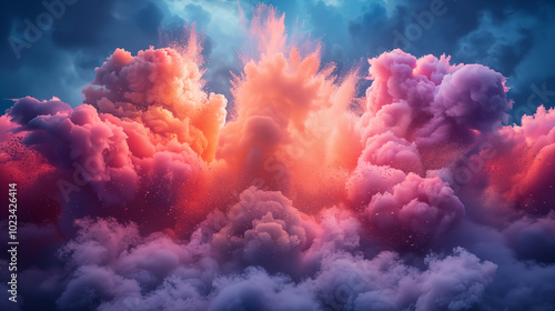 Vibrant colorful clouds explosion, dramatic sky abstract