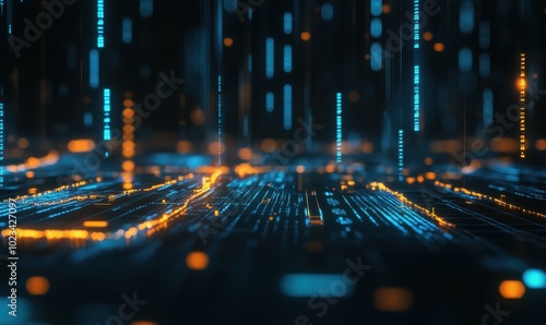 Abstract Digital Network with Blue and Orange Lights