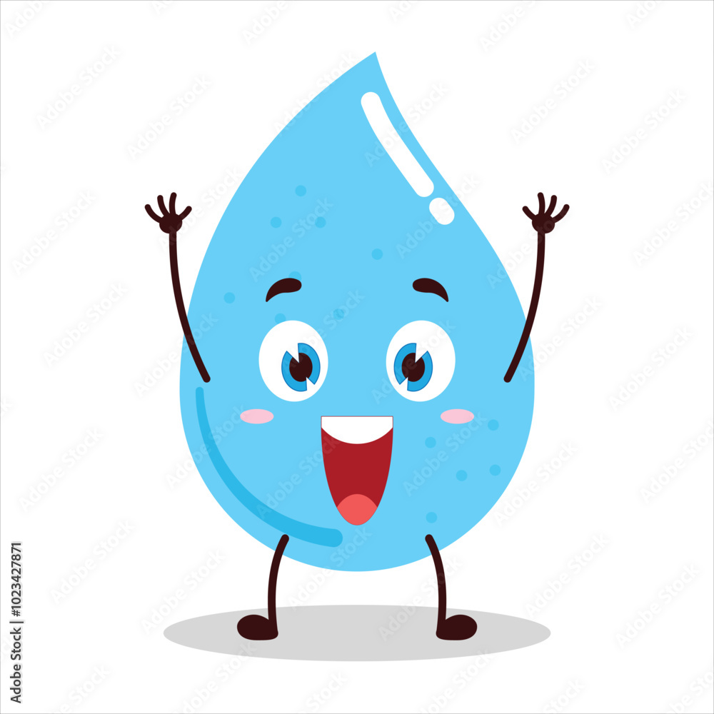 cute rise hand happy expression of water drop cartoon character cute rise hand happy expression of water drop cartoon character