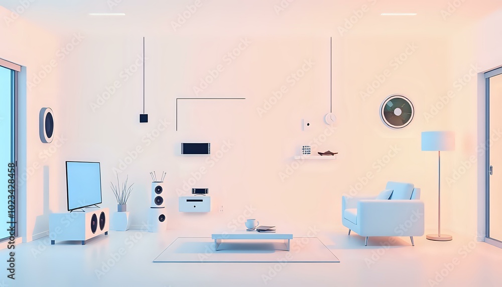Fototapeta premium Modern Pink Living Room with Natural Light & Greenery