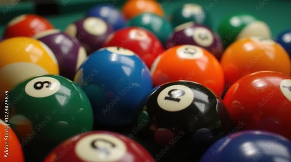 A vibrant collection of colorful pool balls on a table A vibrant collection of colorful pool balls on a table