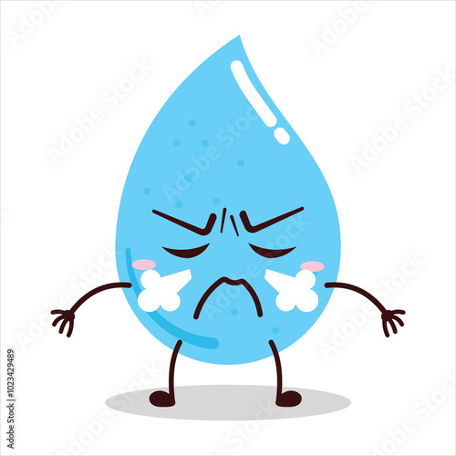 cute mad expression of water drop cartoon character