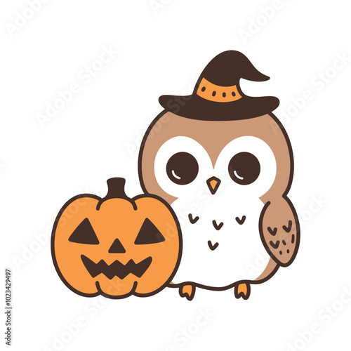 Cute Owl with Jack-o'-Lantern Illustration for Halloween