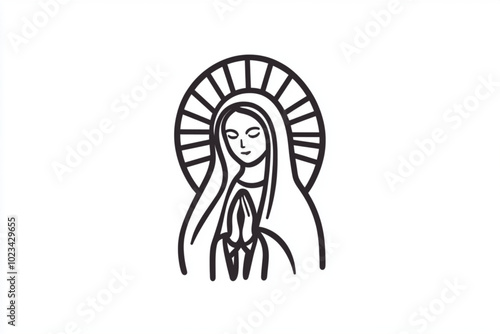 lady of guadalupe a white background, a simple vector line art icon design, a flat vector graphic logo, in a simple minimalist style