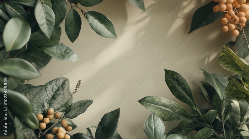 Green leaves and yellow berries Green leaves and yellow berries