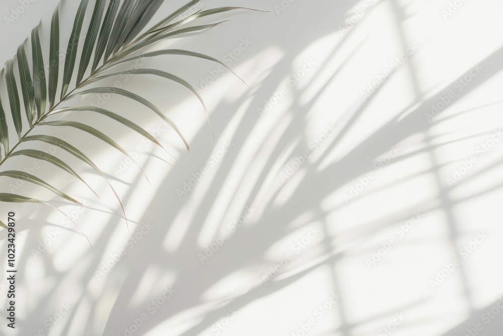 Fototapeta premium Tropical leaf shadows on a background with palm leaves