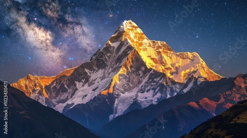 Stunning Mountain Peak Under Starry Sky at Night