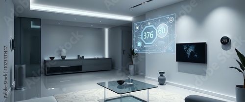 Modern Luxury Living Room with Glass Coffee Table, Gray Sofa & TV - 21:9 Aspect Ratio