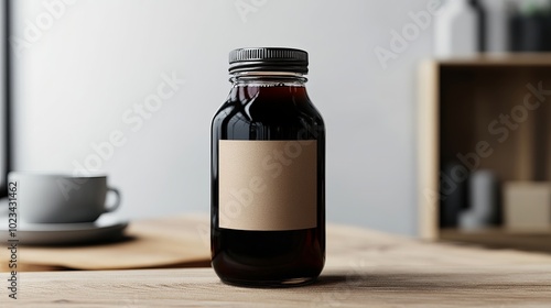 Amber injection vial glass bottle with blank white label
