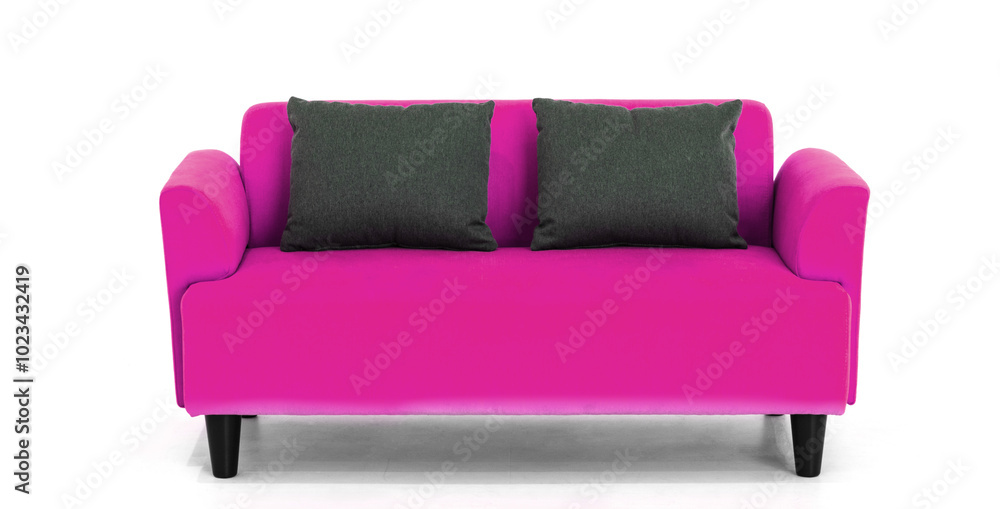 Pink Scandinavian style contemporary sofa on white background with modern and minimal furniture design for stylish living room. uds Pink Scandinavian style contemporary sofa on white background with modern and minimal furniture design for stylish living room. uds