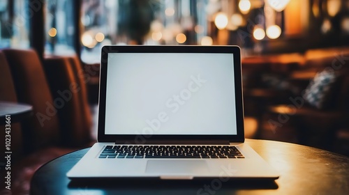 Over shoulder view of white blank empty mockup laptop screen for advertising. Indian adult male student having virtual meeting, training online call, educational webinar, chatting or working at home