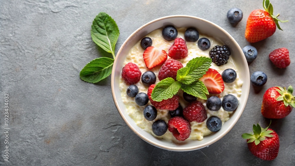 Healthy breakfast bowl with oatmeal, berries, and yogurt Healthy breakfast bowl with oatmeal, berries, and yogurt