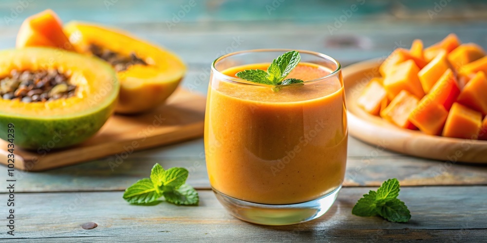 Healthy breakfast smoothie with mango and papaya Healthy breakfast smoothie with mango and papaya