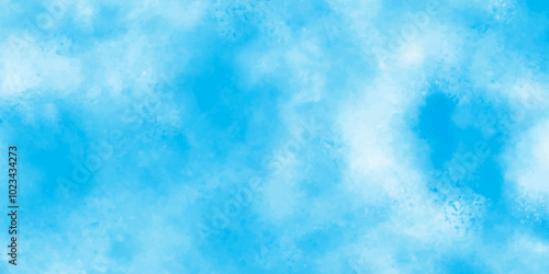 Vector blue watercolor art background with white clouds and blue sky. Light sky blue shades watercolor background. Sky Nature Landscape Background. sky background with white fluffy clouds. panorama.