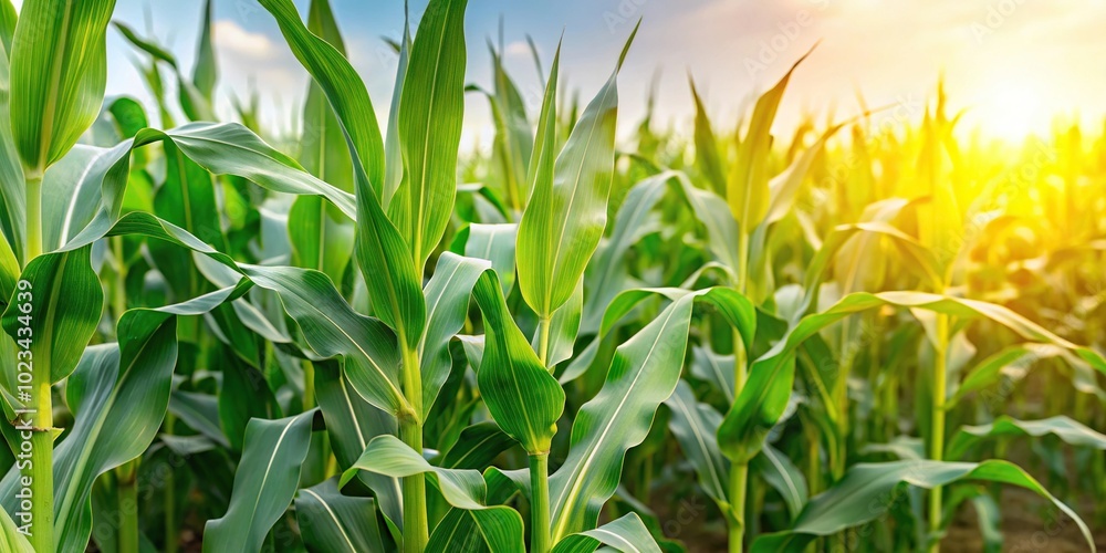 Healthy corn crops growing in a field Healthy corn crops growing in a field