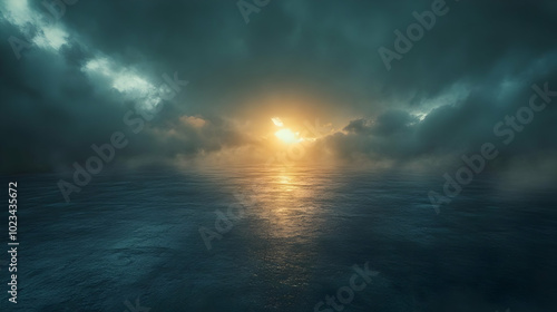 Sea Sunset Through Storm Clouds Background Illustration