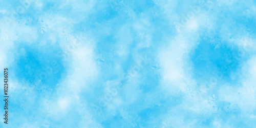 Vector blue watercolor art background with white clouds and blue sky. Light sky blue shades watercolor background. Sky Nature Landscape Background. sky background with white fluffy clouds. panorama.