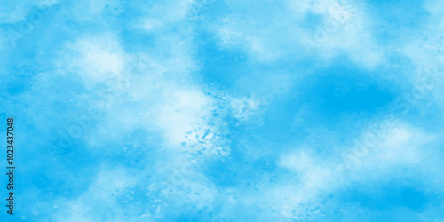 Vector blue watercolor art background with white clouds and blue sky. Light sky blue shades watercolor background. Sky Nature Landscape Background. sky background with white fluffy clouds. panorama.