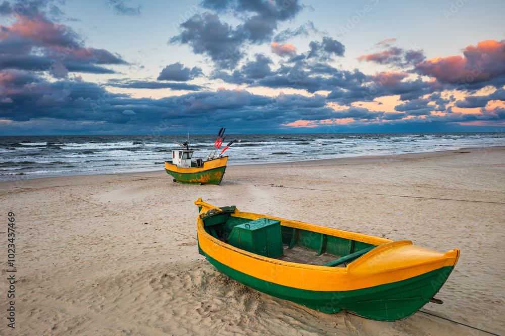Baltic Sea beach in Jantar at sunset. Poland Baltic Sea beach in Jantar at sunset. Poland