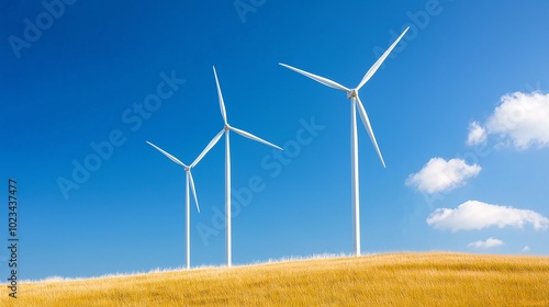 Wind Turbines Against Clear Blue Sky