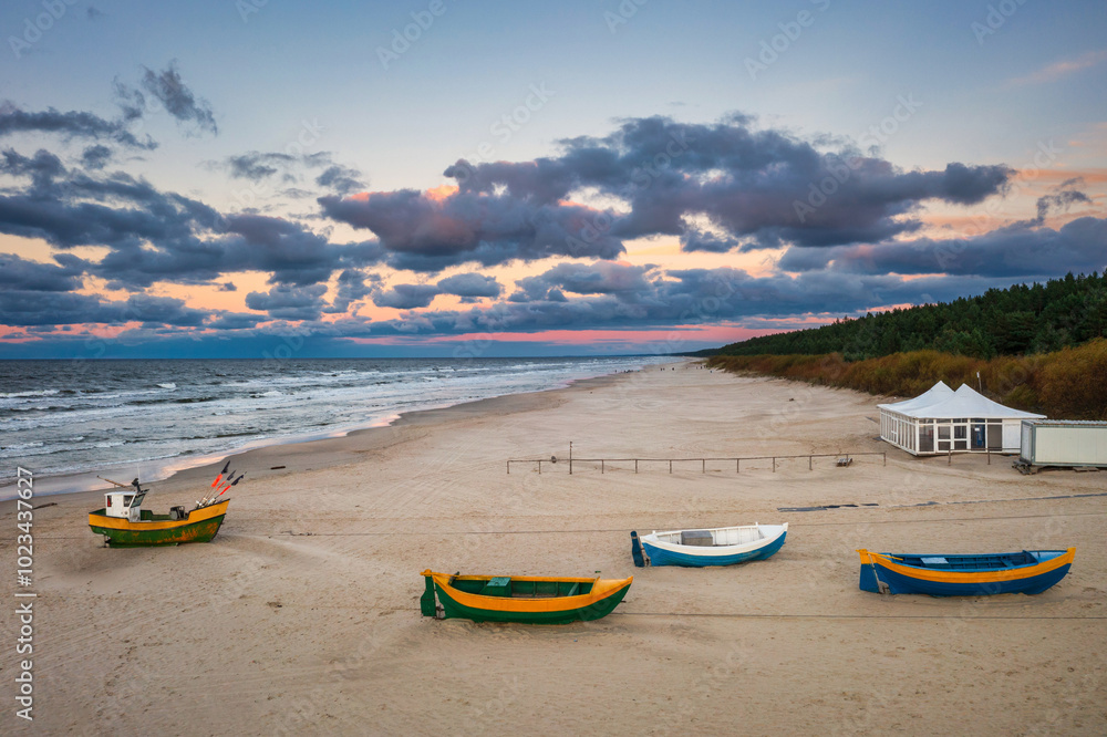 Baltic Sea beach in Jantar at sunset. Poland Baltic Sea beach in Jantar at sunset. Poland