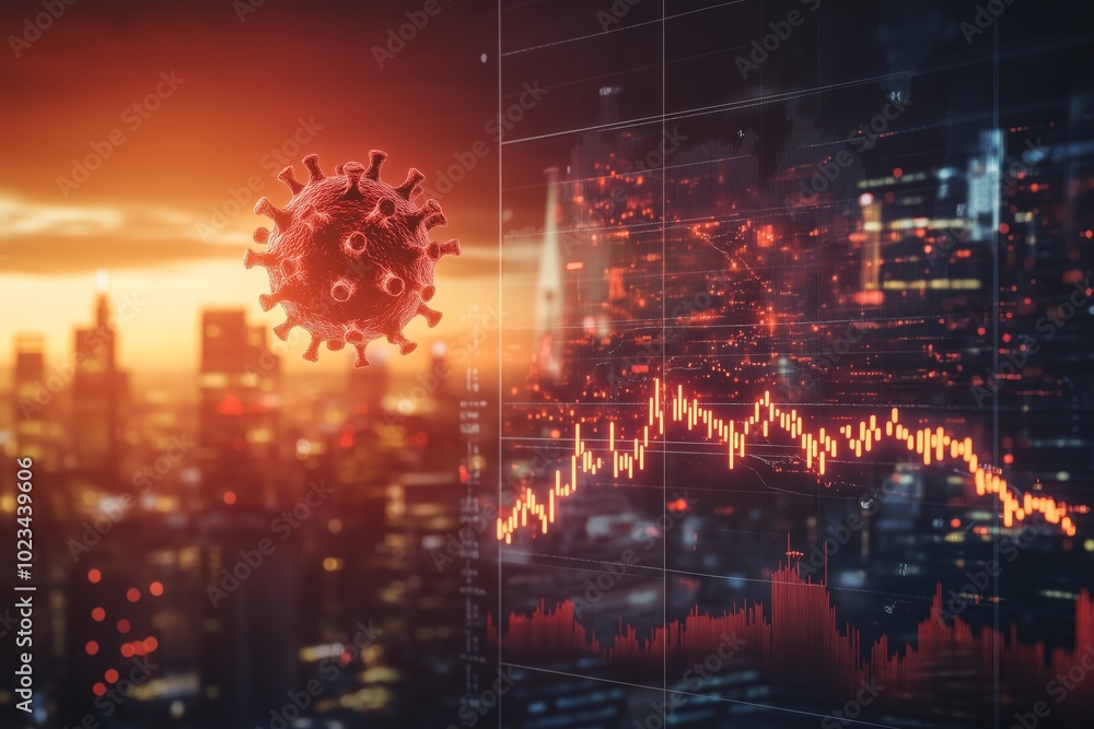 Naklejka premium Coronavirus effects on the stock market and worldwide economy with Covid-19 causing market declines and share drops as economic consequences unfold vector illustration