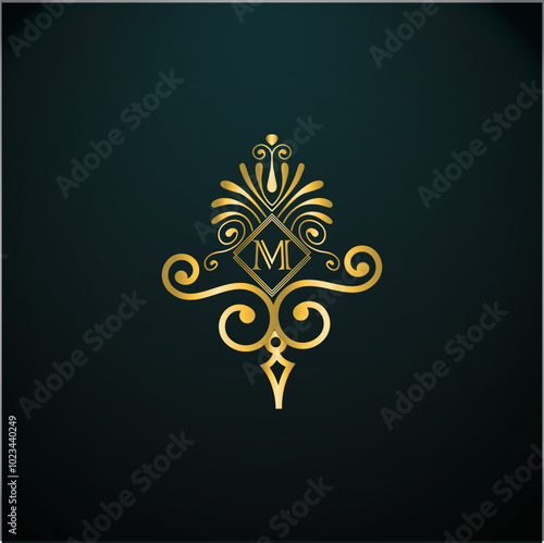 Web creative initial m latter logo design with modern business vector template, luxury m latter  logo , creative isolate  m monogram latter logo , crow logo , royal logo with golden color 