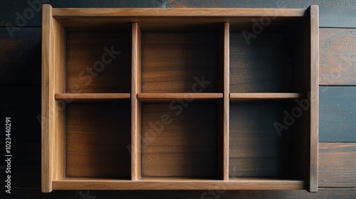 Empty Wooden Shelf with Six Compartments