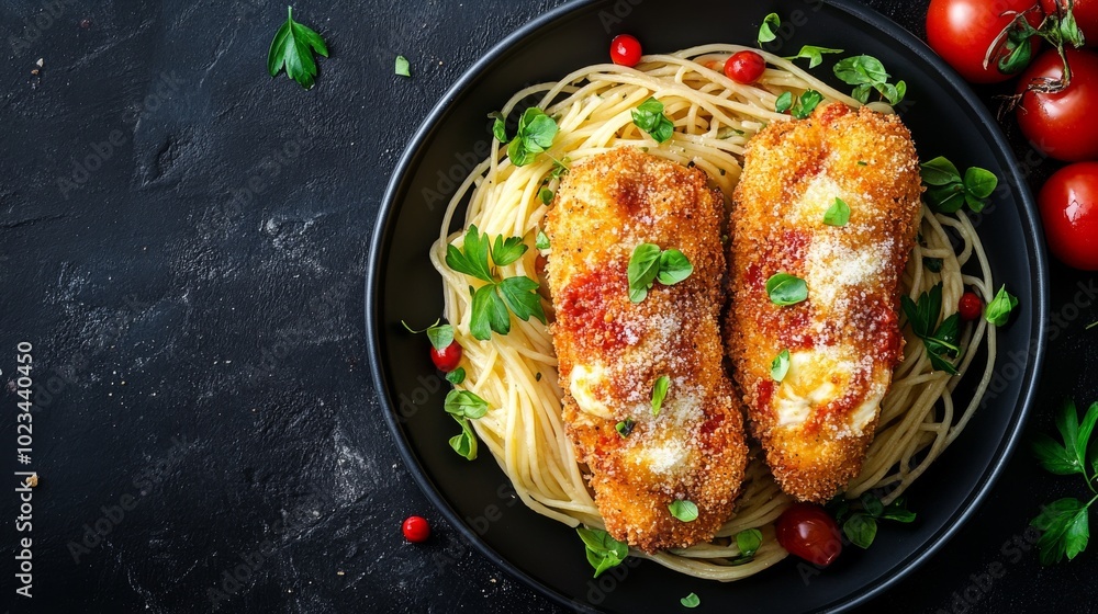 Chicken Parmesan Dish Served with Spaghetti Chicken Parmesan Dish Served with Spaghetti
