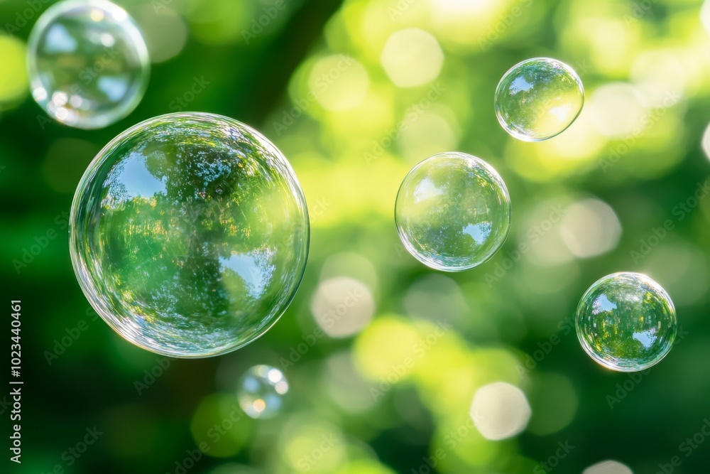 Ethereal Soap Bubbles in a Lush Green Environment Ethereal Soap Bubbles in a Lush Green Environment