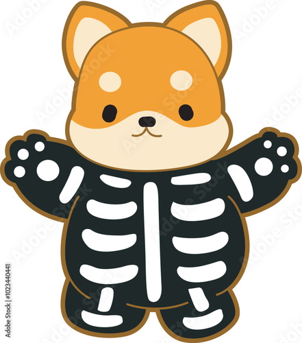 Cute puppy kawaii dog lovely animal halloween vector. Fluffy Shiba Inu pet stickers. Happy doggy activities illustrations.