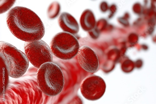 Red blood cells erythrocytes flowing through vein. Macro image of an blood cells
