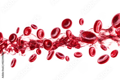Red blood cells erythrocytes flowing through vein. Macro image of an erythrocyte 