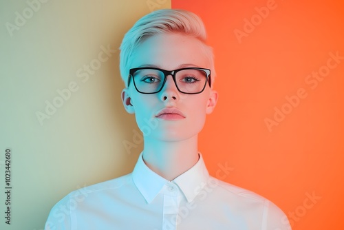 modern and stylish woman full of confidence wearing black sunglasses