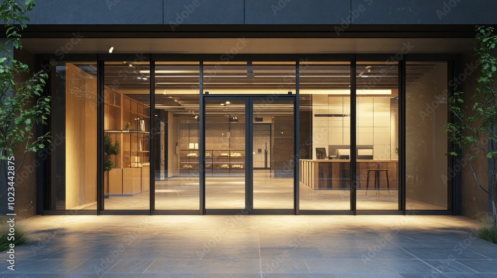 Modern Building Entrance at Night Modern Building Entrance at Night