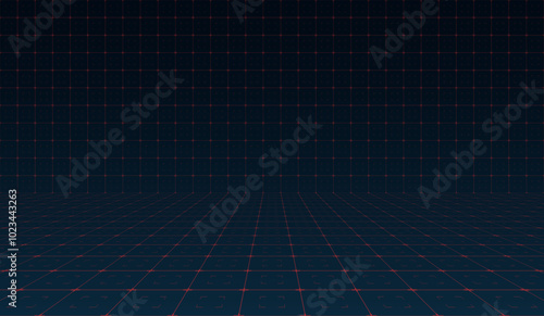 Virtual technology futuristic user interface HUD grid sleek design. Spaceship FUI GUI backdrop featuring science fiction theme. Advanced artificial intelligence integration. Hi tech digital background