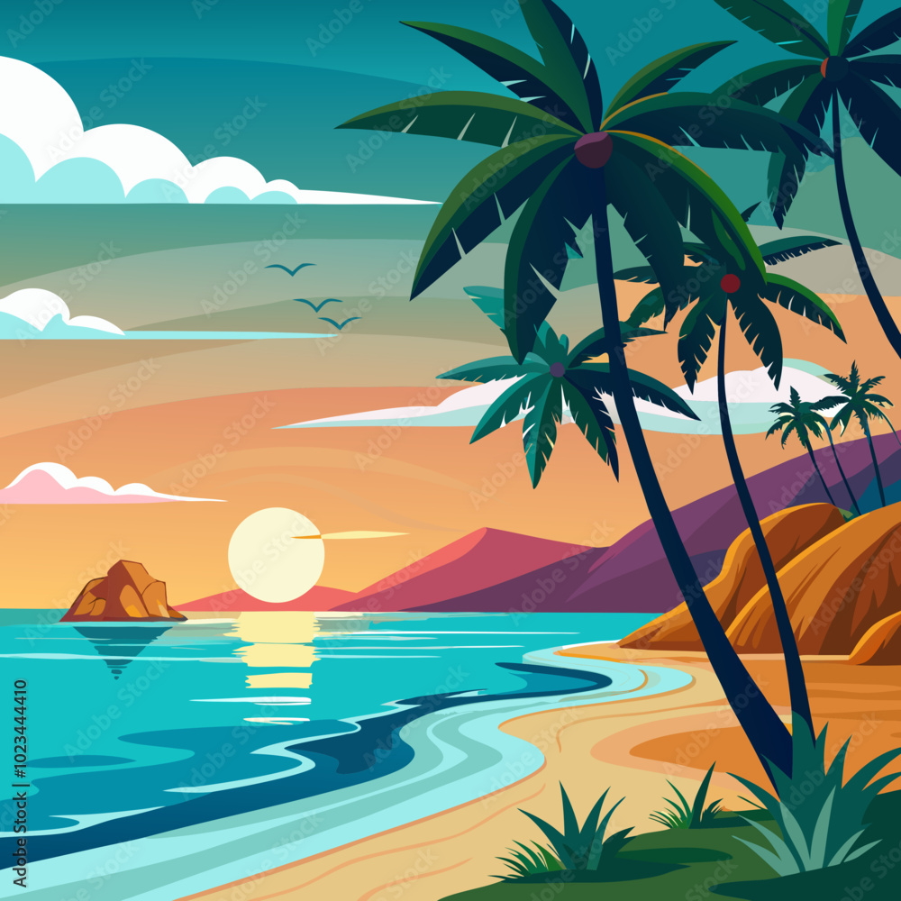 Fototapeta premium Beach landscape illustration