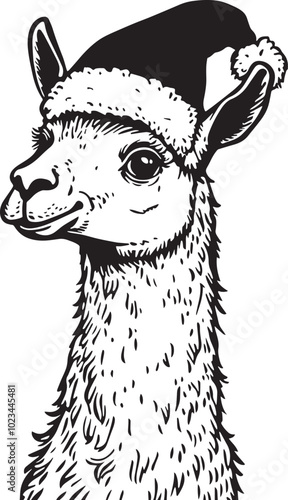adorable funny llama wearing Santa hat