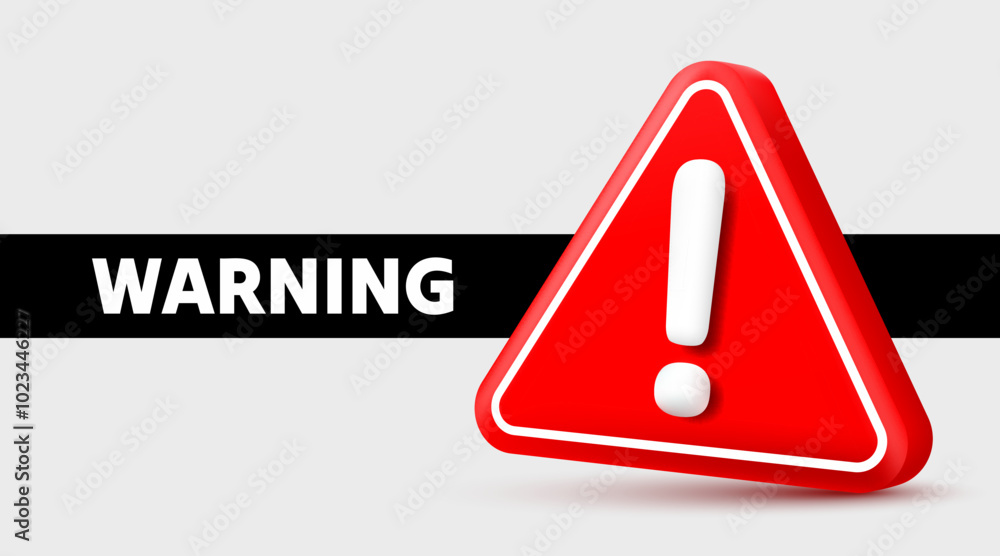 © hobbitfoot - Warning caution sign, problem message mark, danger icon 3d. Vector